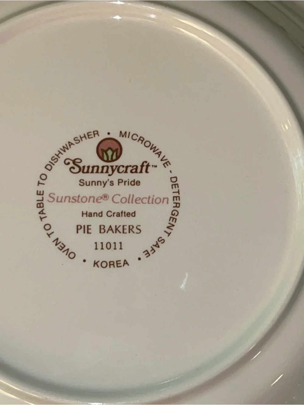 Vintage Sunnycraft Apple Pie Recipe Ceramic Pie Dish